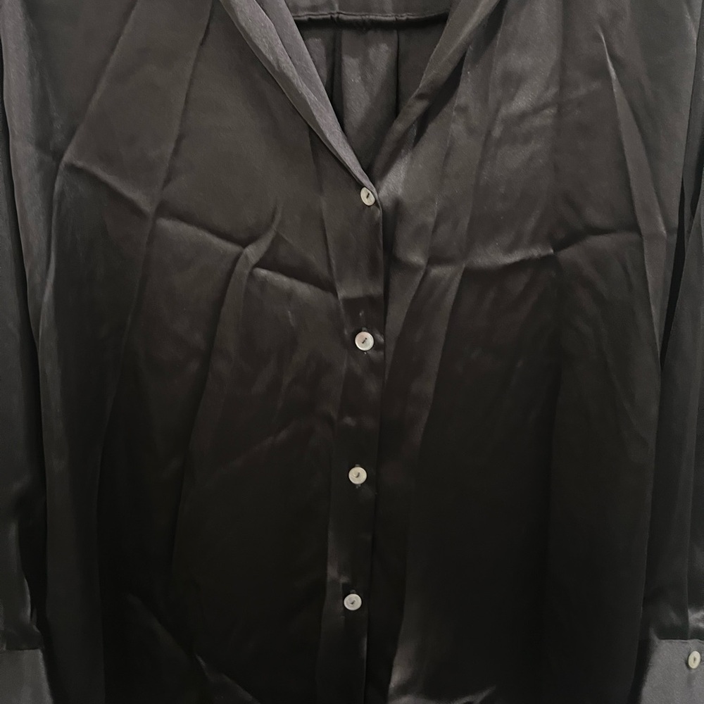 ZARA Black Satin Button-Up Shirt Long Sleeve Small - Picture 2 of 6